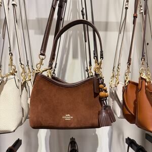Coach Laurel Small Shoulder Bag with Tassel CCF14 suede/Im/Vintage Brown/Maple
